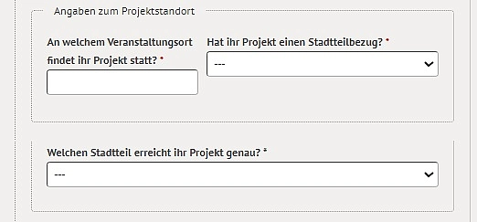 Online-Antrag mit Feldern für Stadtteilbezug