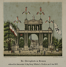 Gate of honour at the Herdentor for the reception of King Wilhelm I of Prussia and Otto von Bismarck and other princes in Bremen in 1869.