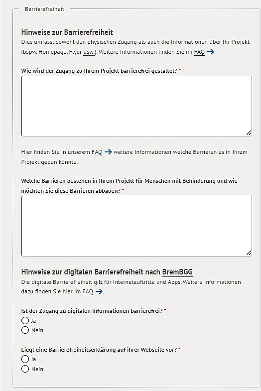 Online-Antrag mit Feldern zur Barrierefreiheit
