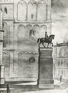 Design of the Bismarck monument by Adolf von Hildebrand, with the originally intended plinth height, 1904.